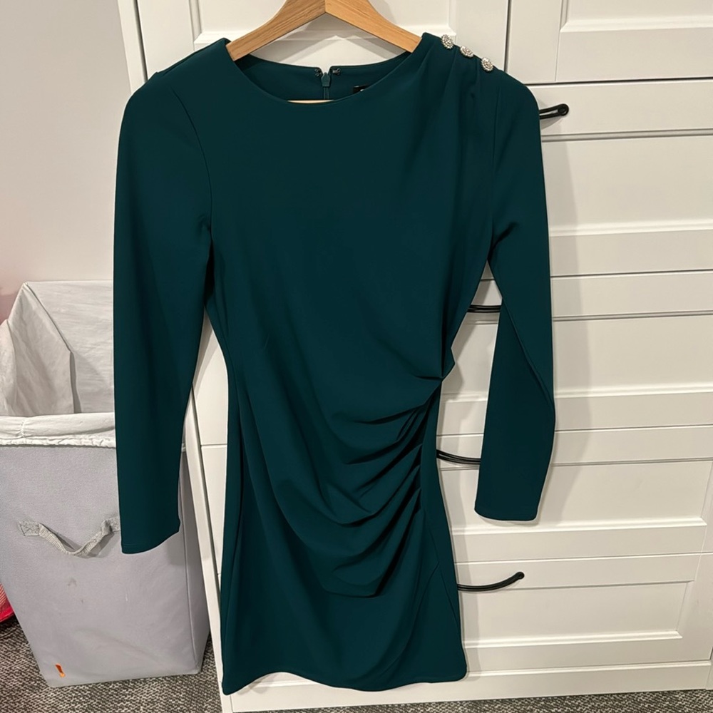 Express emerald green embellished shoulder sheath dress